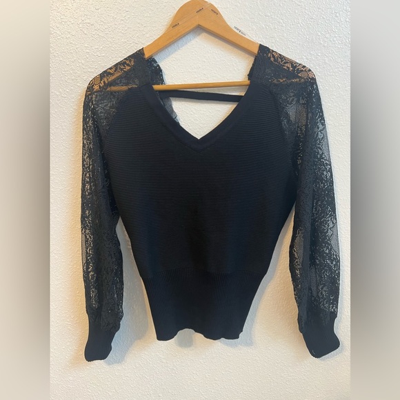 Collection by Cezele boutique  women’s black long sleeve blouse lace size small - Picture 1 of 8